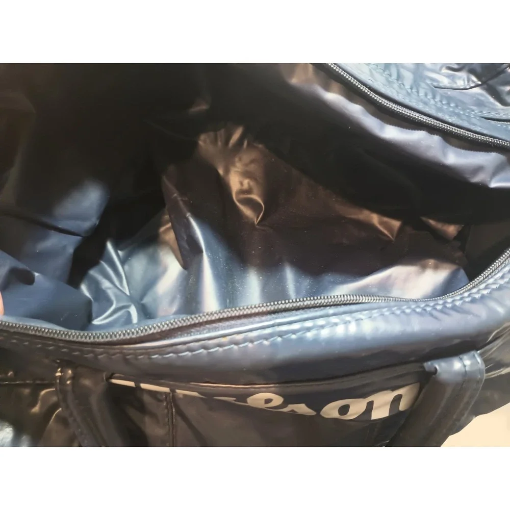 Vintage Wilson Duffle Bag Navy Vinyl Gym Overnight Travel Bag SGI Made Taiwan